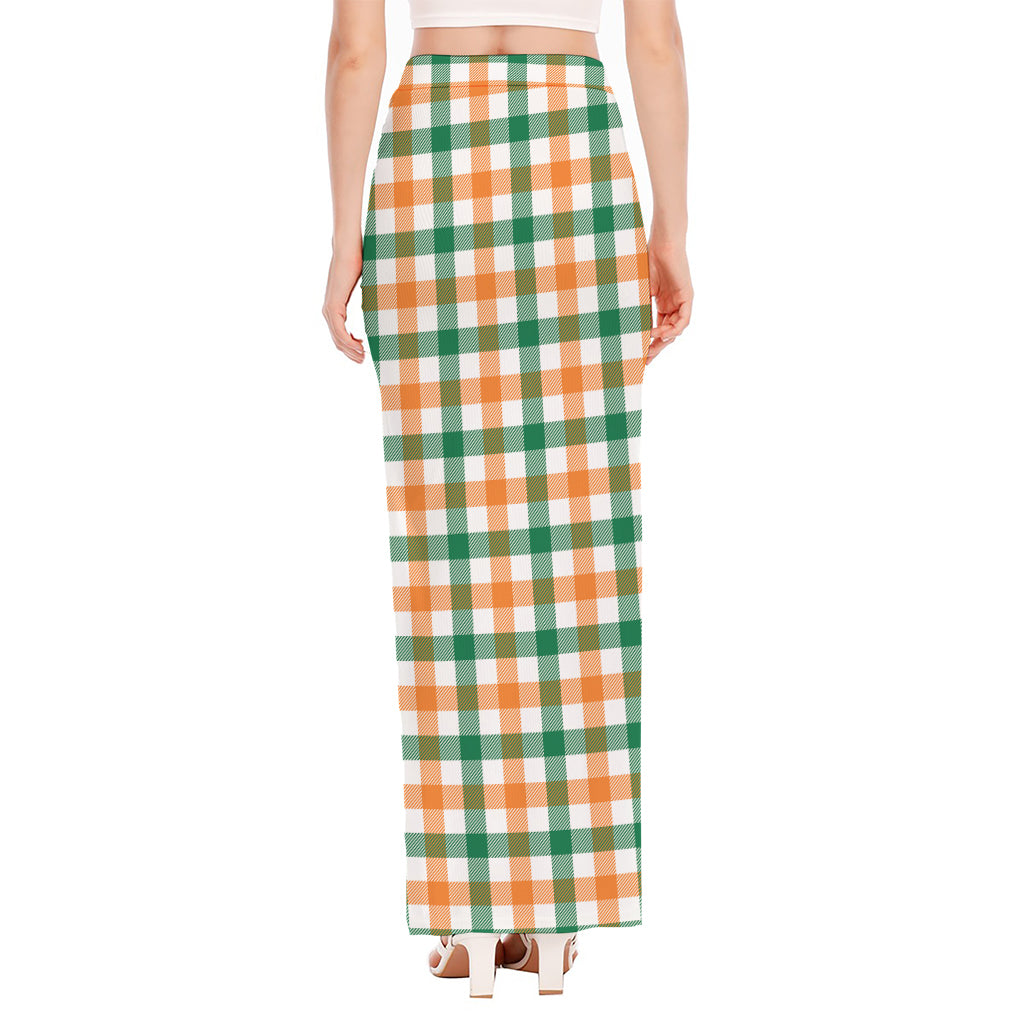 Irish Plaid St. Patrick's Day Print High Slit Maxi Skirt