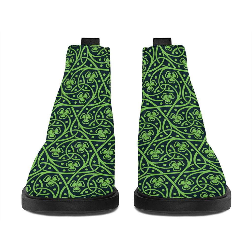 Irish Shamrock Pattern Print Flat Ankle Boots