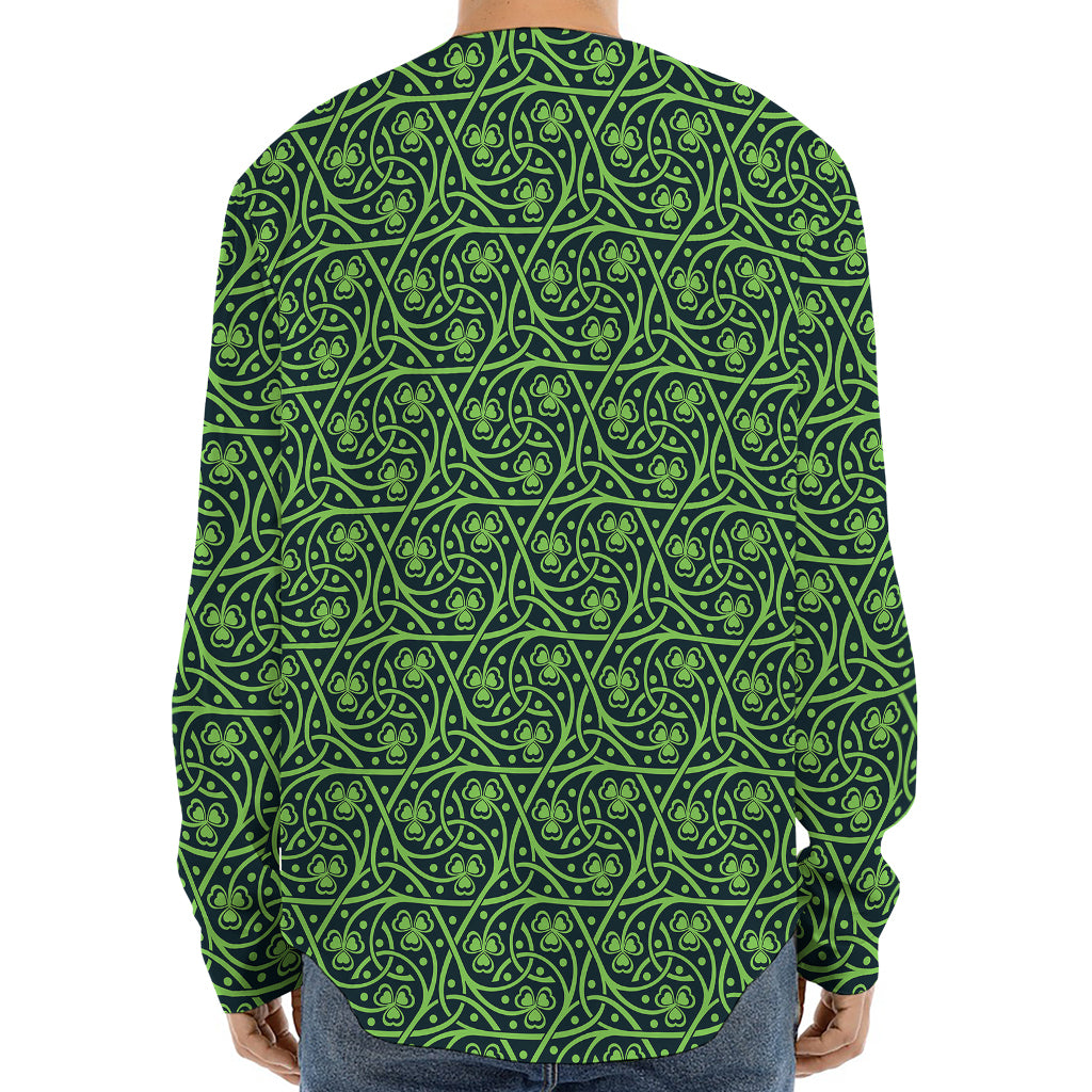 Irish Shamrock Pattern Print Long Sleeve Baseball Jersey