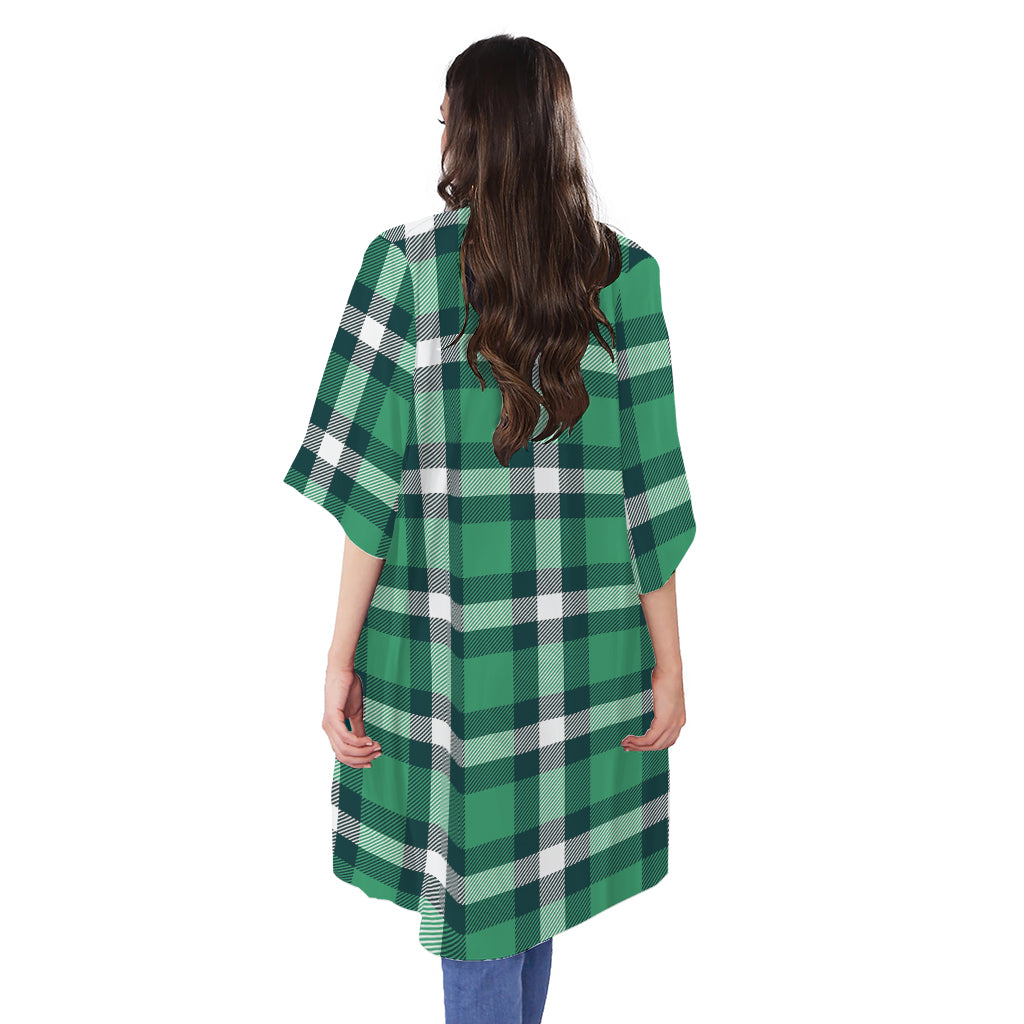 Irish St. Patrick's Day Plaid Print Open Front Beach Cover Up