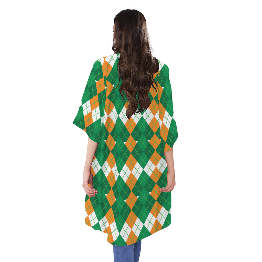 Irish Themed Argyle Pattern Print Open Front Beach Cover Up