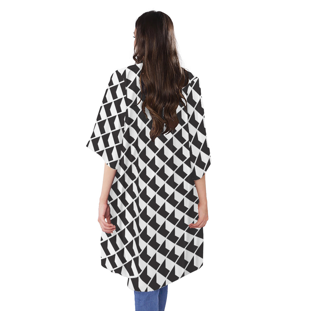 Isometric Geometric Pattern Print Open Front Beach Cover Up