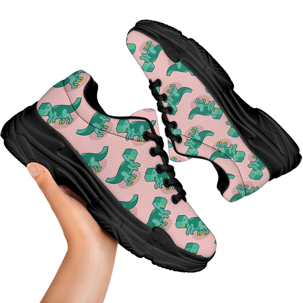 Isometric Tyrannosaurus Pattern Print Black Chunky Shoes