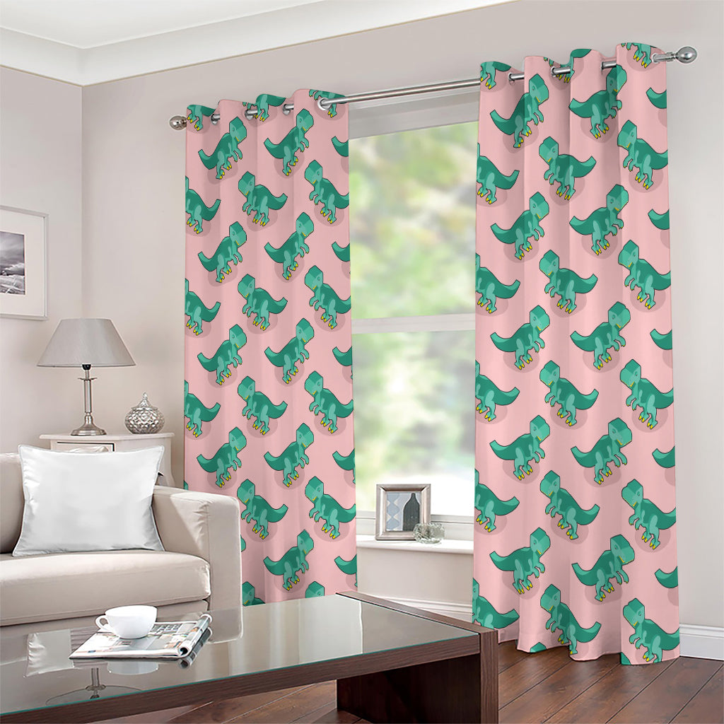Isometric Tyrannosaurus Pattern Print Extra Wide Grommet Curtains