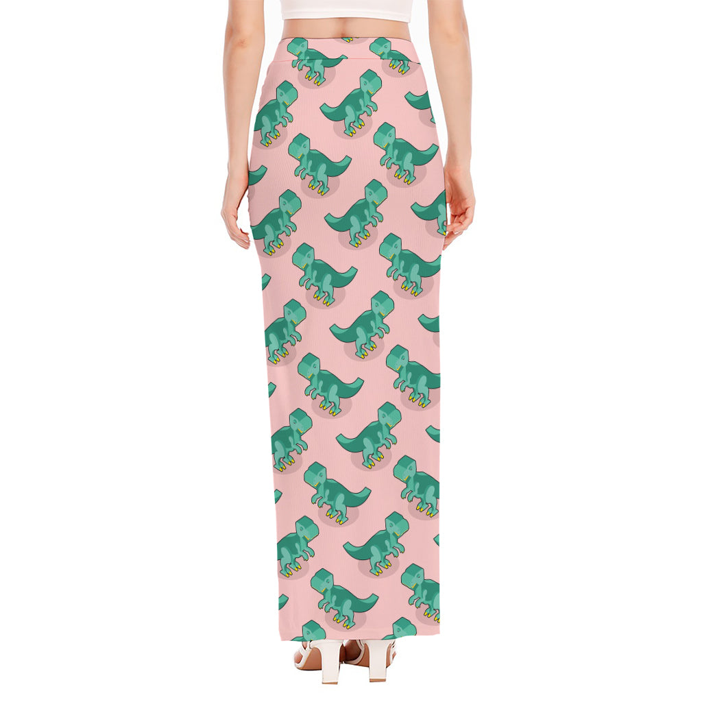 Isometric Tyrannosaurus Pattern Print High Slit Maxi Skirt