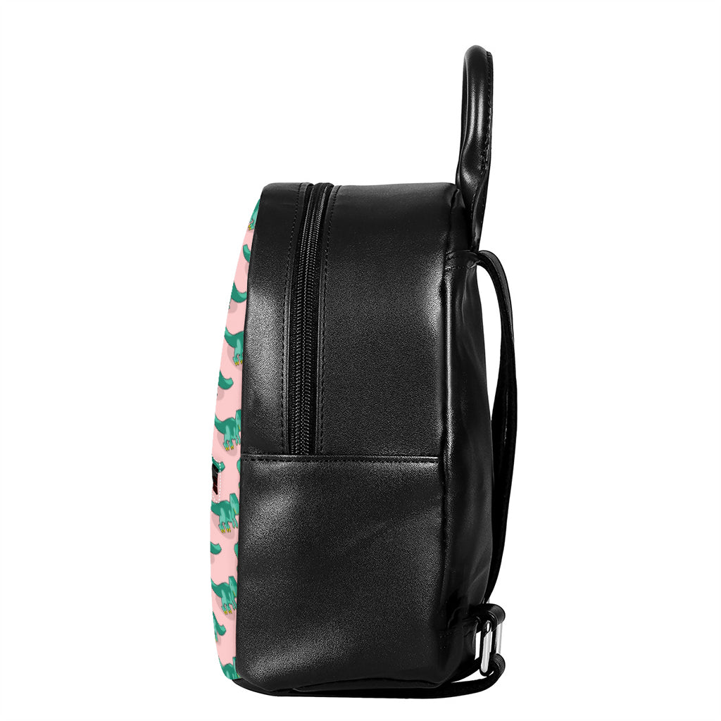 Isometric Tyrannosaurus Pattern Print Leather Backpack