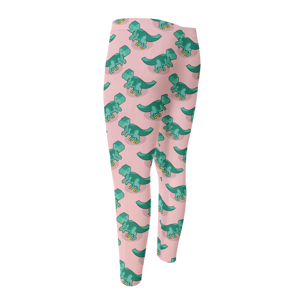 Isometric Tyrannosaurus Pattern Print Men's Compression Pants
