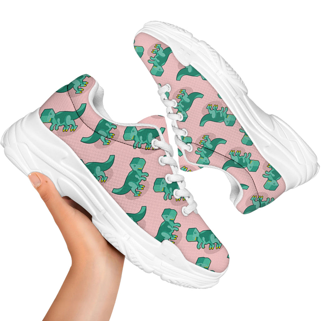 Isometric Tyrannosaurus Pattern Print White Chunky Shoes