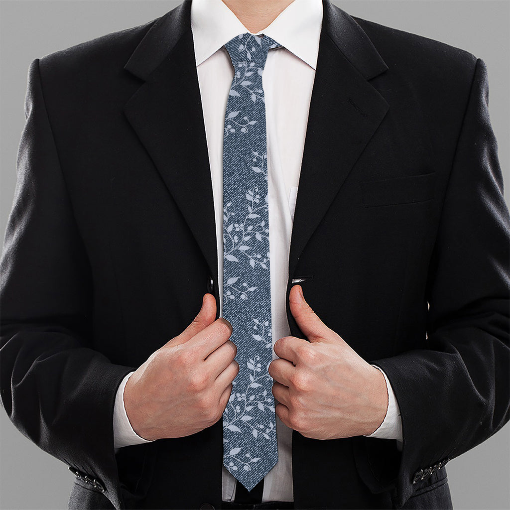 Ivy Flower Denim Jeans Pattern Print Necktie