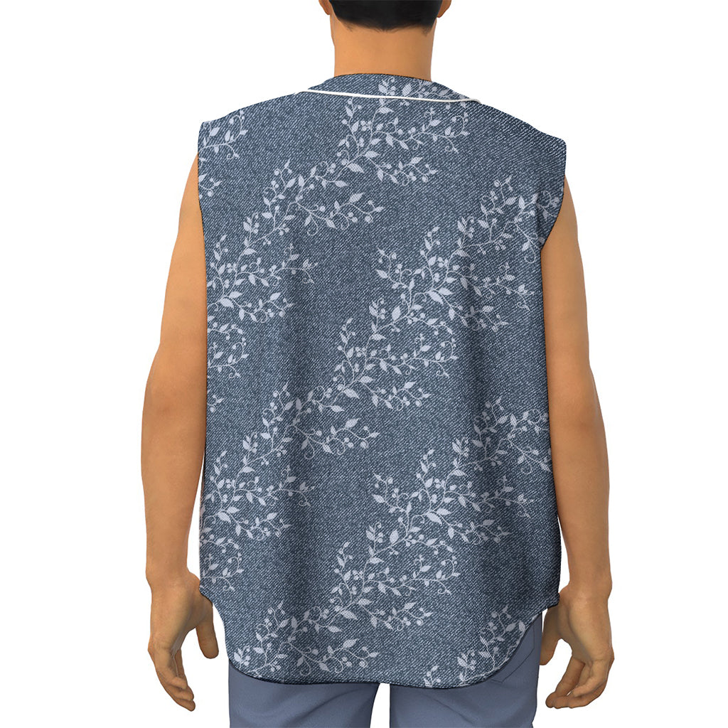 Ivy Flower Denim Jeans Pattern Print Sleeveless Baseball Jersey