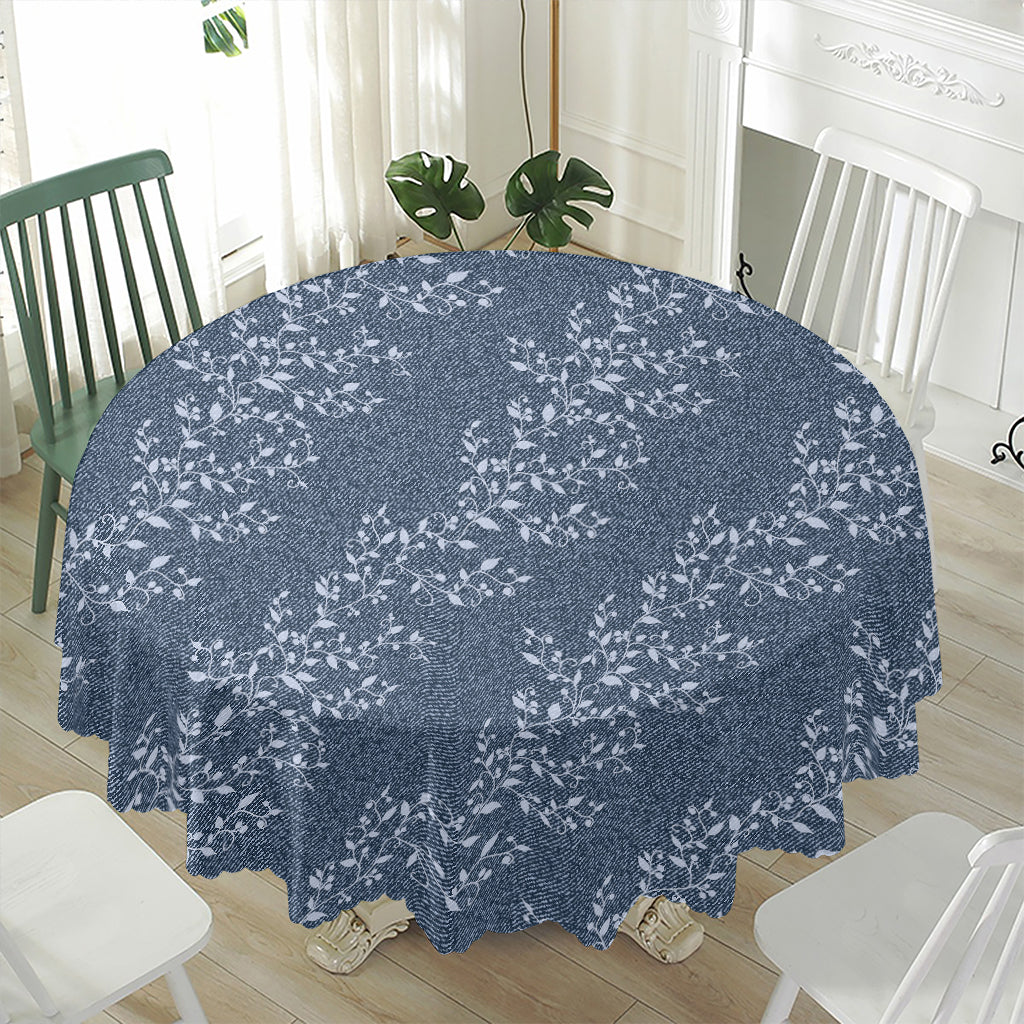 Ivy Flower Denim Jeans Pattern Print Waterproof Round Tablecloth