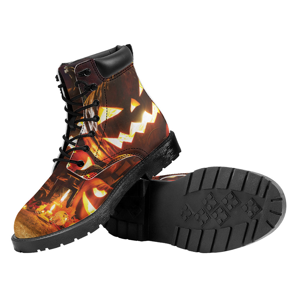 Jack-O'-Lantern Halloween Pumpkin Print Work Boots