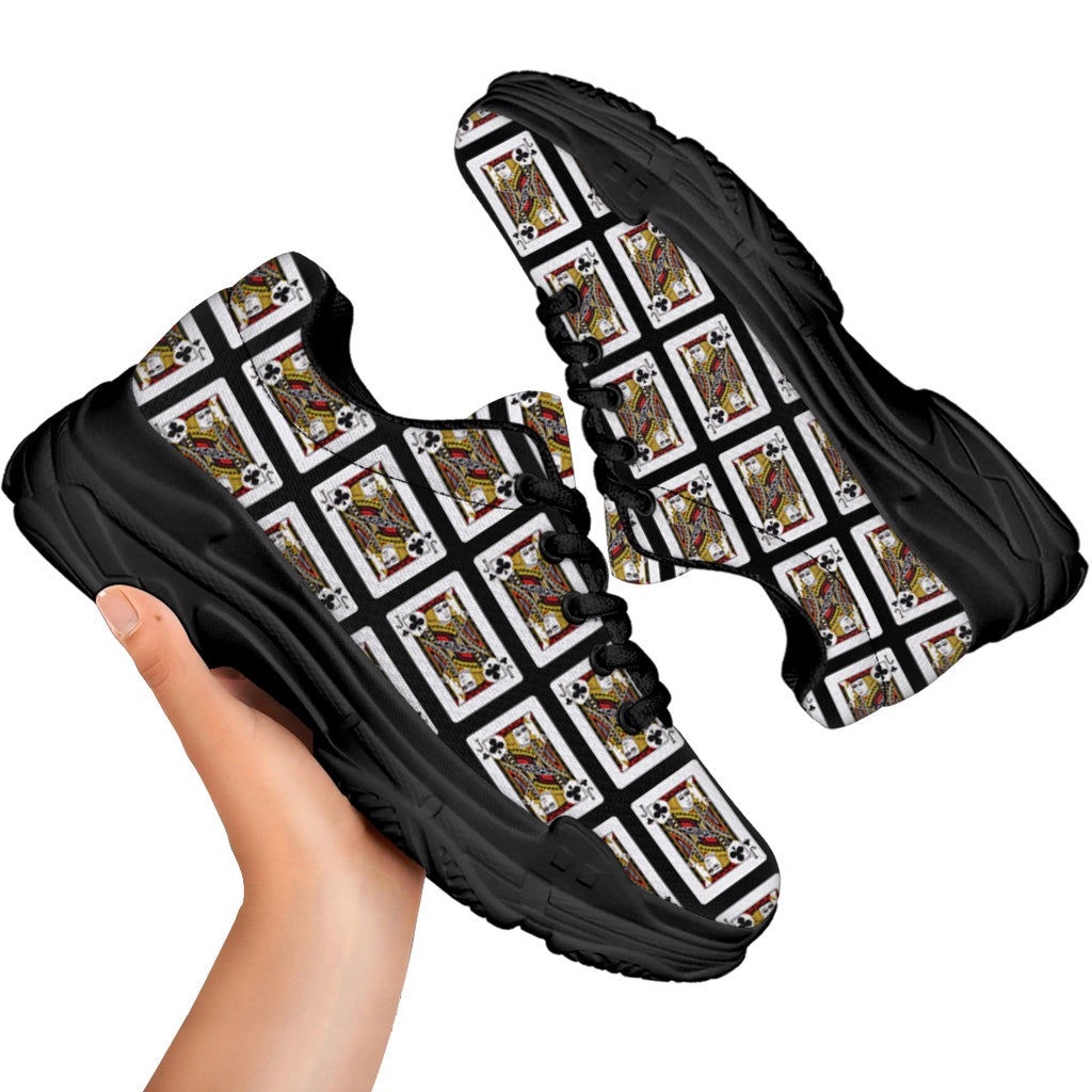 Jack Of Clubs Playing Card Pattern Print Black Chunky Shoes
