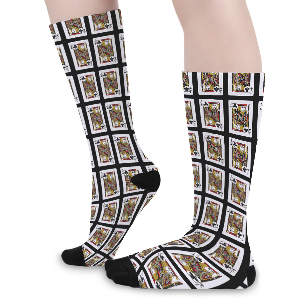 Jack Of Clubs Playing Card Pattern Print Long Socks