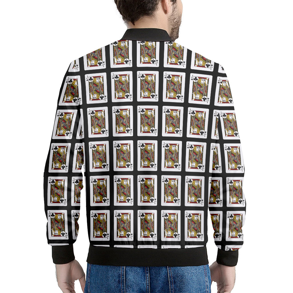 Jack Of Clubs Playing Card Pattern Print Men's Bomber Jacket