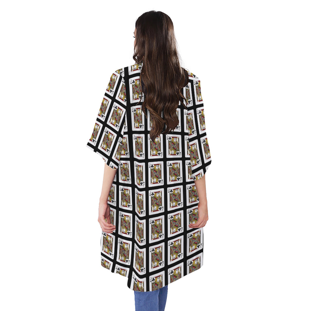 Jack Of Clubs Playing Card Pattern Print Open Front Beach Cover Up