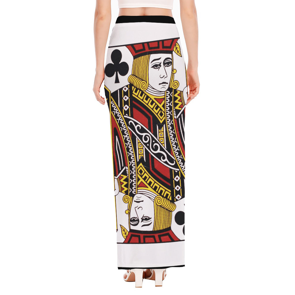 Jack Of Clubs Playing Card Print High Slit Maxi Skirt
