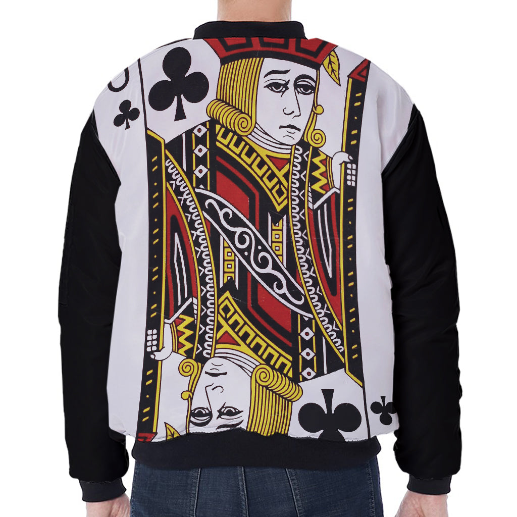 Jack Of Clubs Playing Card Print Zip Sleeve Bomber Jacket