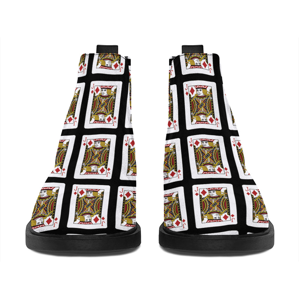 Jack Of Diamonds Pattern Print Flat Ankle Boots