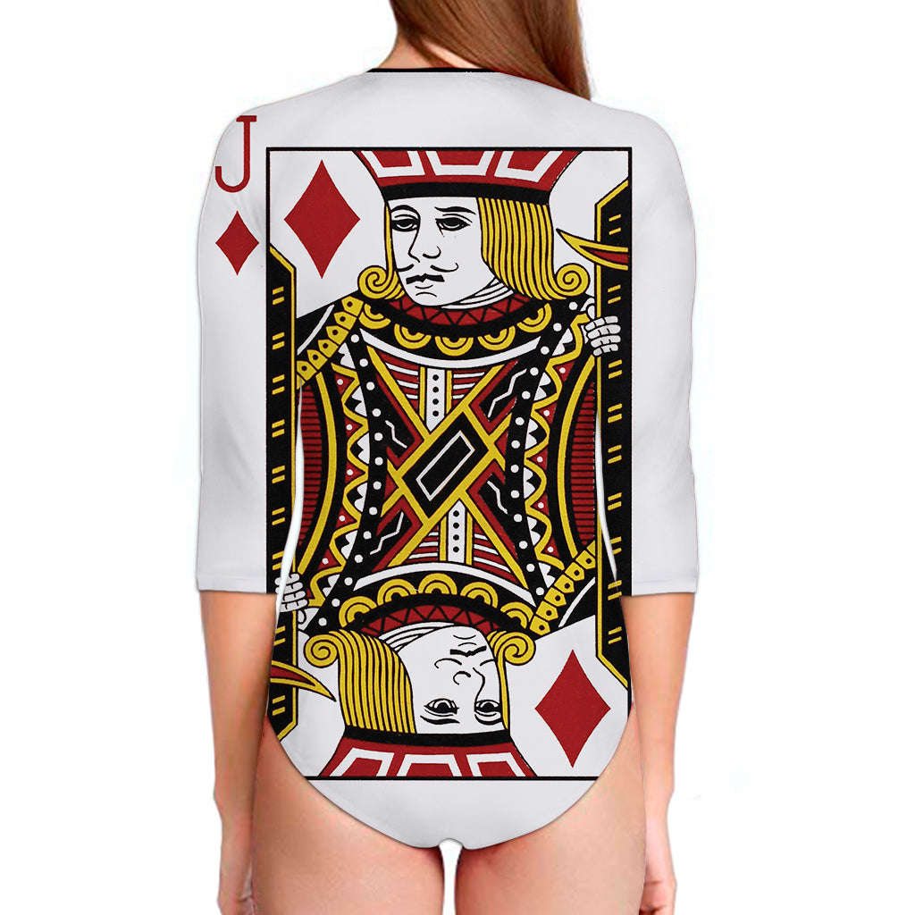Jack Of Diamonds Playing Card Print Long Sleeve Swimsuit