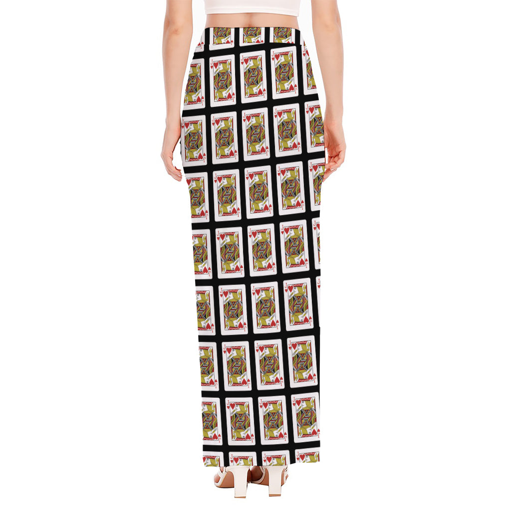 Jack Of Hearts Pattern Print High Slit Maxi Skirt