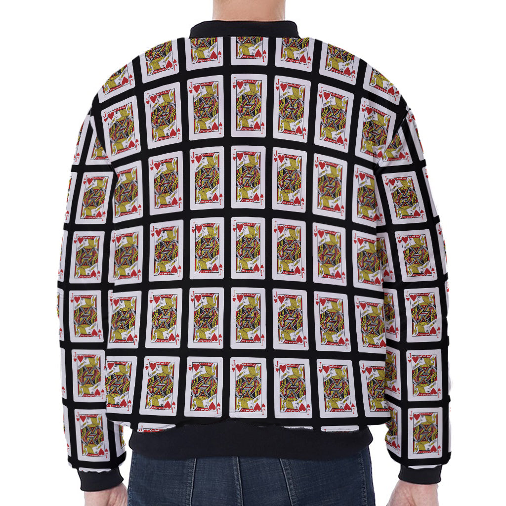 Jack Of Hearts Pattern Print Zip Sleeve Bomber Jacket