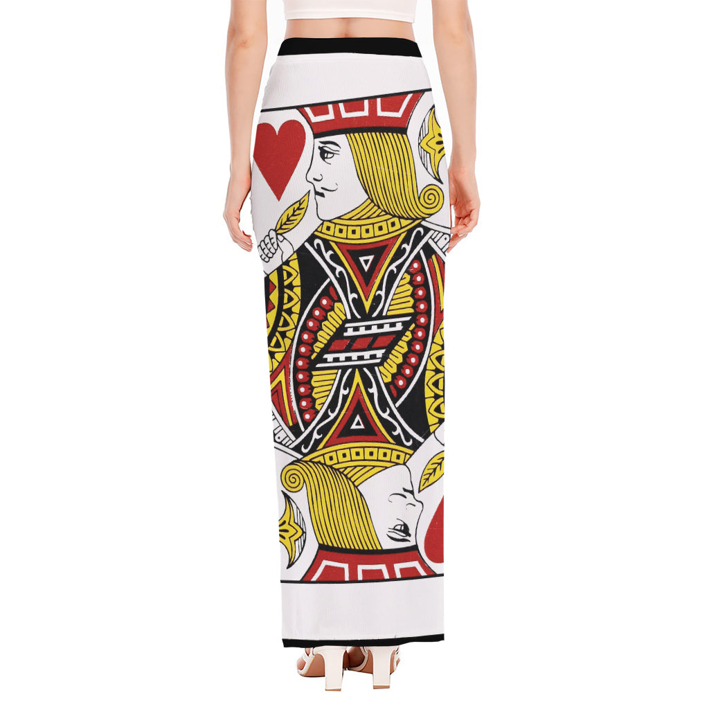 Jack Of Hearts Playing Card Print High Slit Maxi Skirt