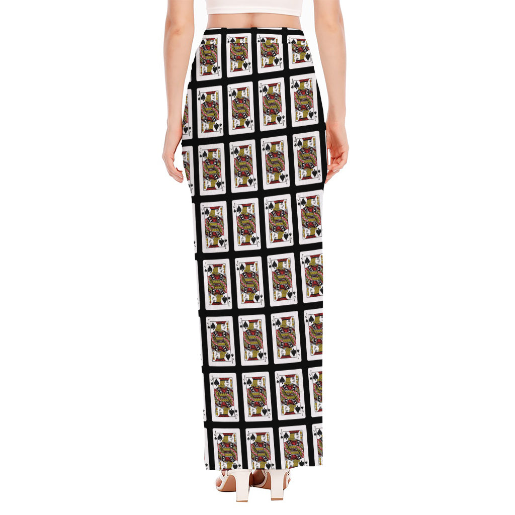 Jack Of Spades Pattern Print High Slit Maxi Skirt