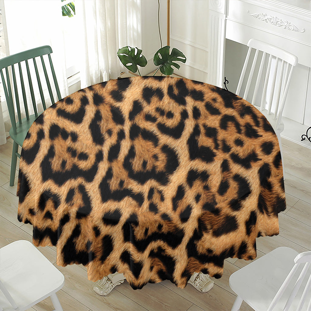 Jaguar Fur Pattern Print Waterproof Round Tablecloth