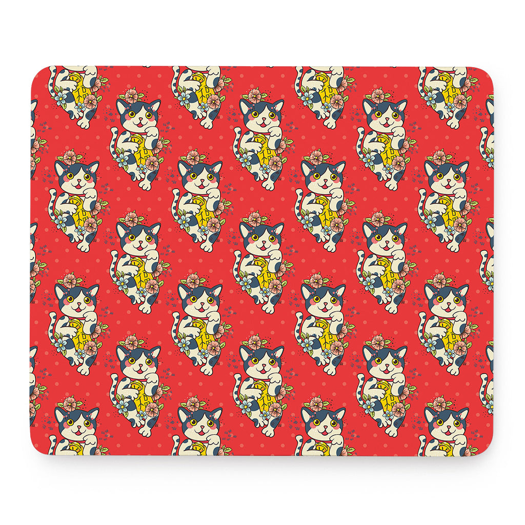 Japanese Cat Maneki Neko Pattern Print Mouse Pad