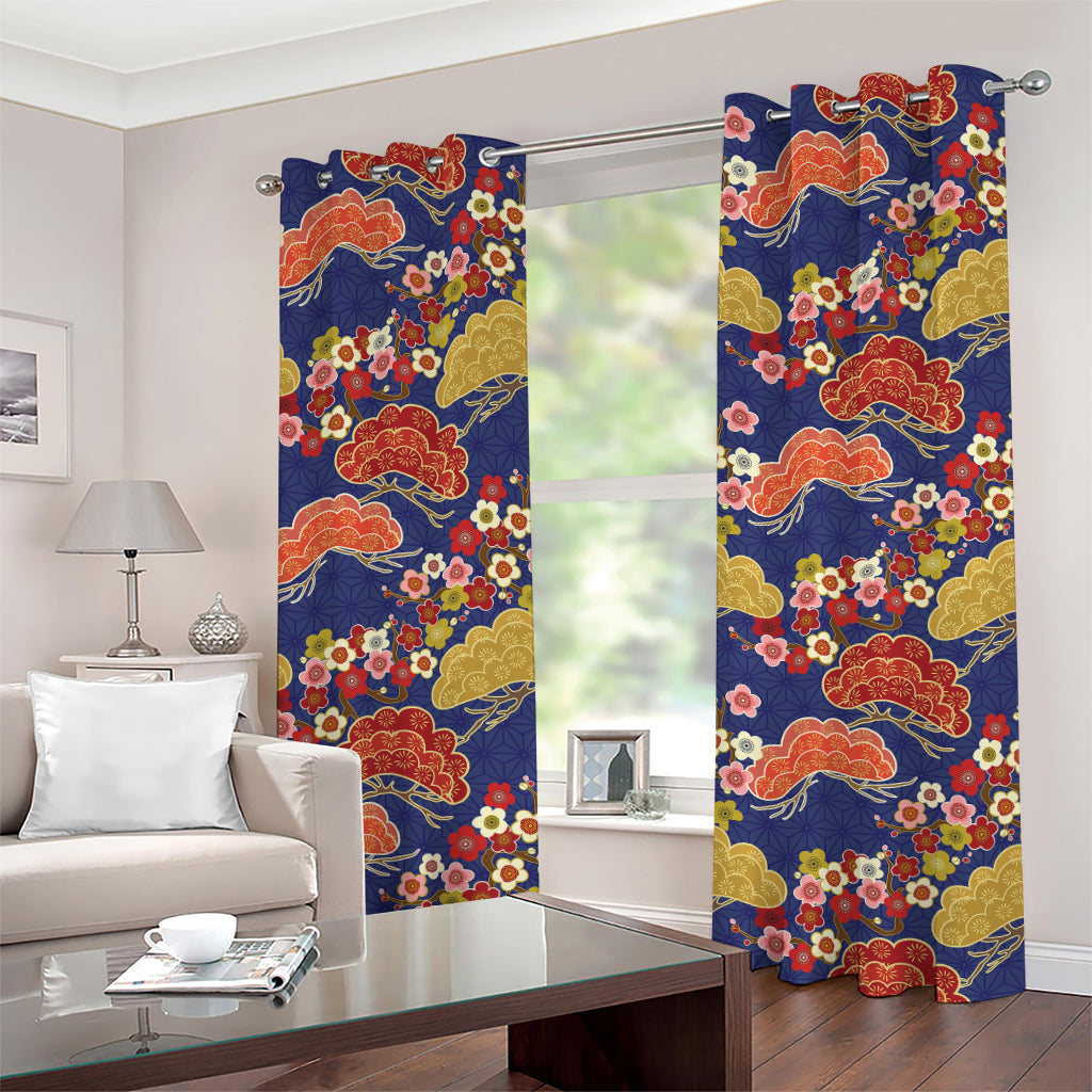Japanese Cherry Blossom Pattern Print Grommet Curtains