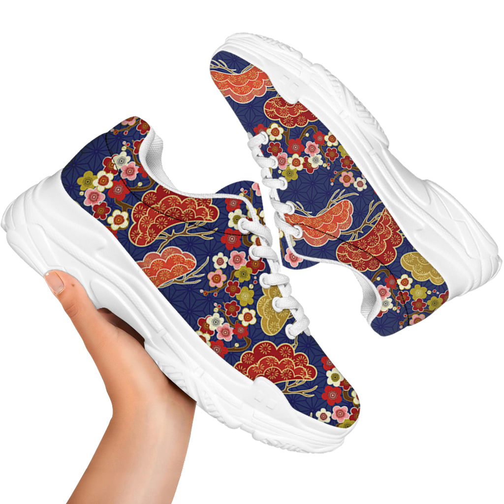 Japanese Cherry Blossom Pattern Print White Chunky Shoes