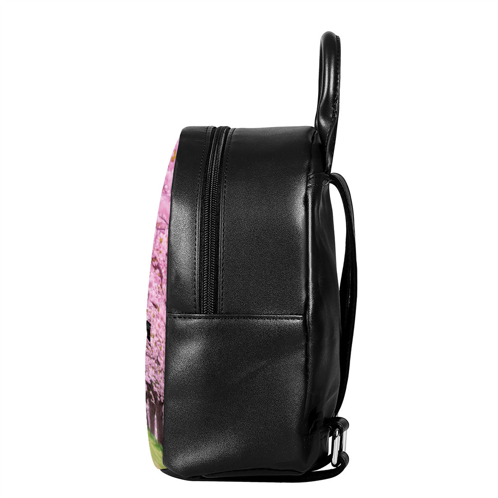 Japanese Cherry Blossom Tree Print Leather Backpack