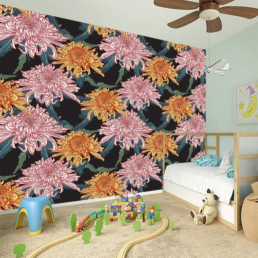 Japanese Chrysanthemum Pattern Print Wall Sticker