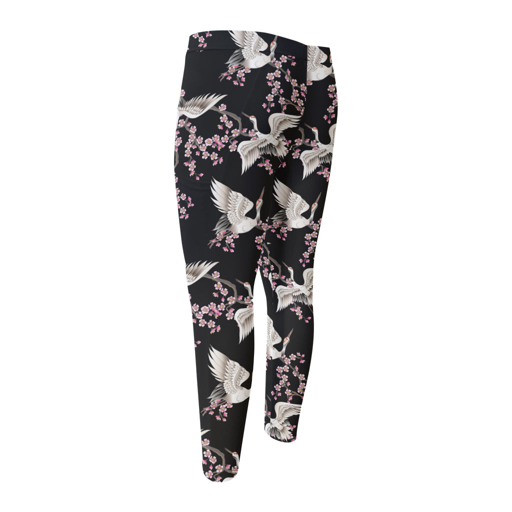 Japanese Crane Bird Pattern Print Men's Compression Pants