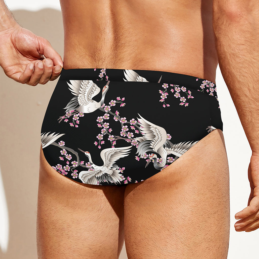 Japanese Crane Bird Pattern Print Men's Swim Briefs