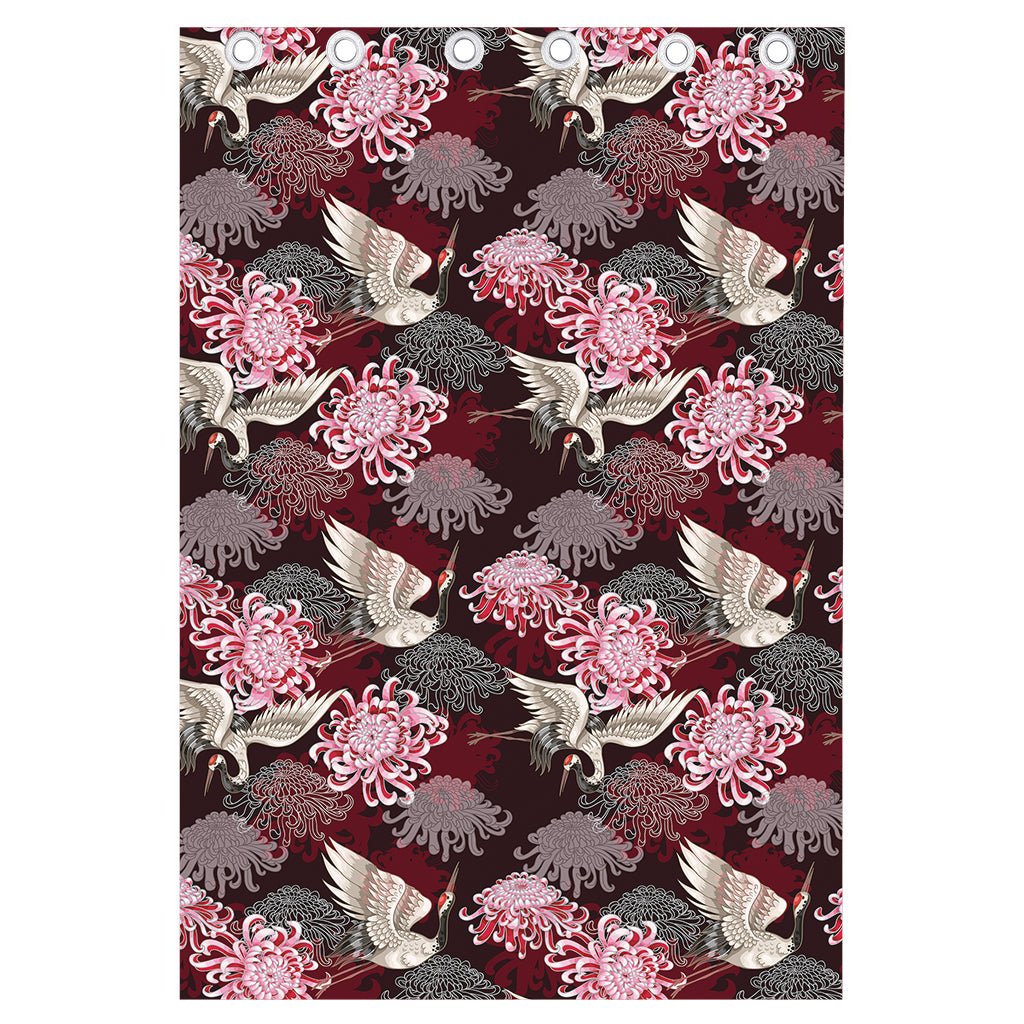 Japanese Cranes And Chrysanthemums Print Curtain