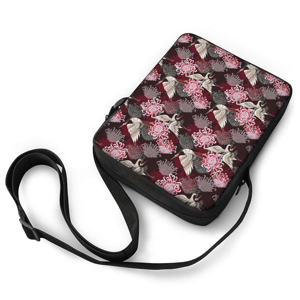 Japanese Cranes And Chrysanthemums Print Rectangular Crossbody Bag