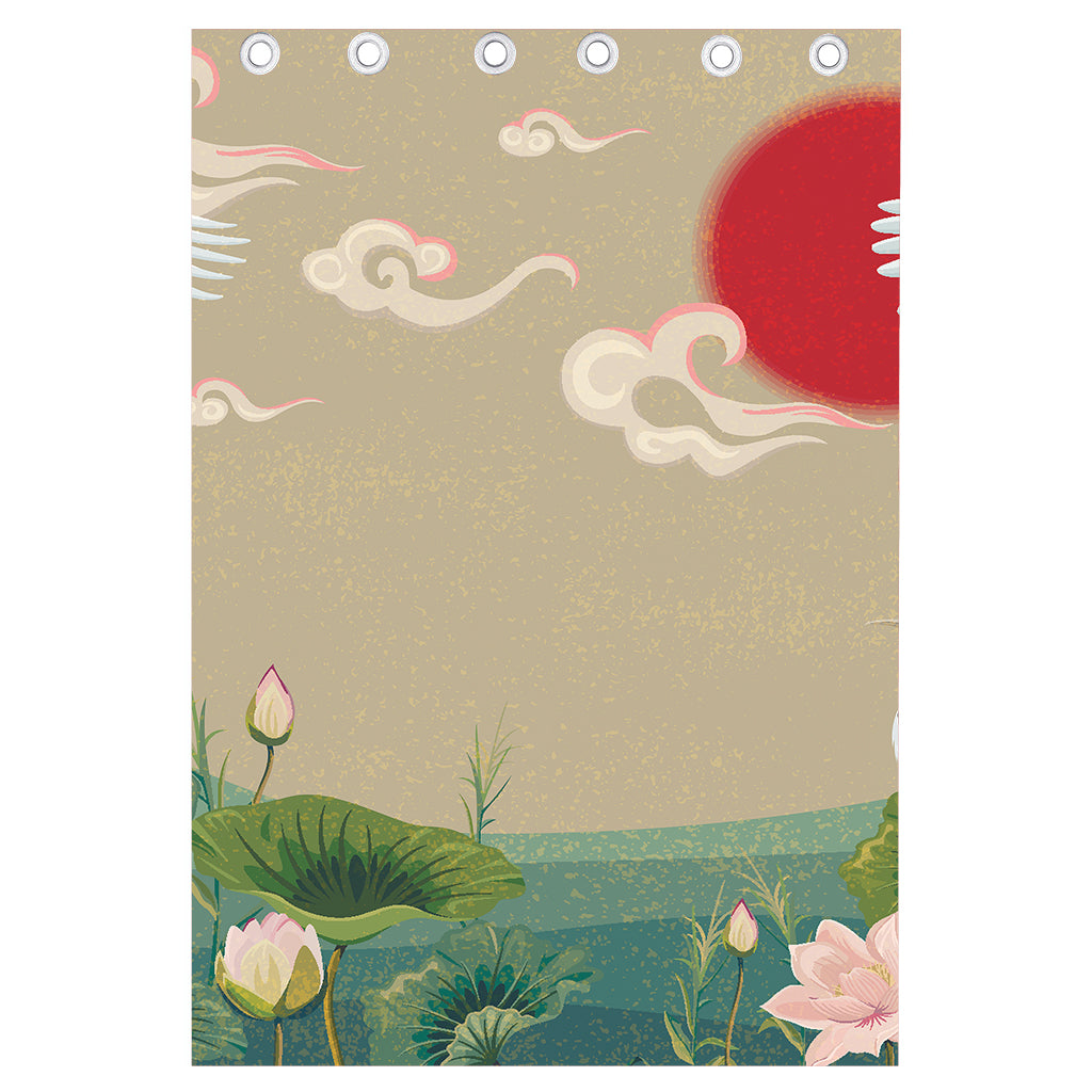 Japanese Cranes At Sunset Print Curtain