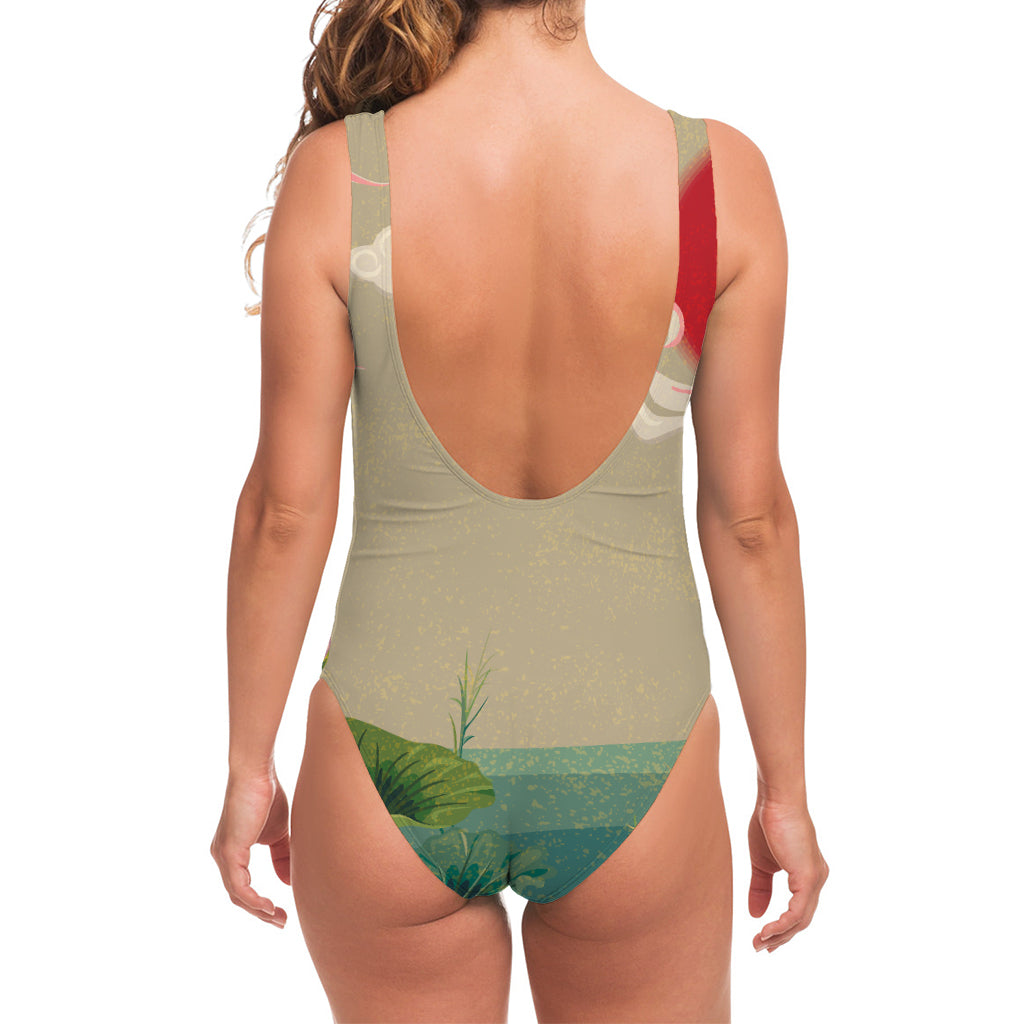 Japanese Cranes At Sunset Print One Piece Swimsuit