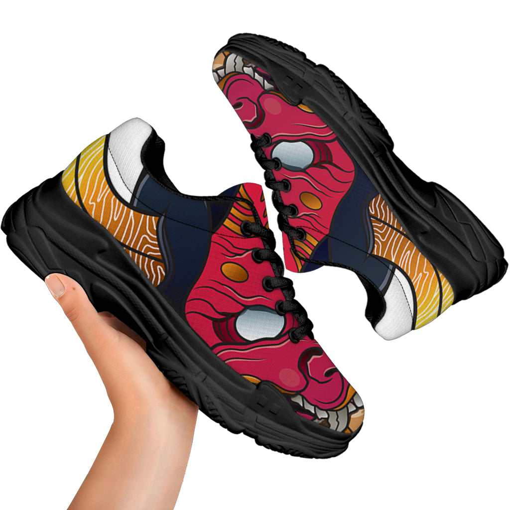Japanese Demon Mask Print Black Chunky Shoes