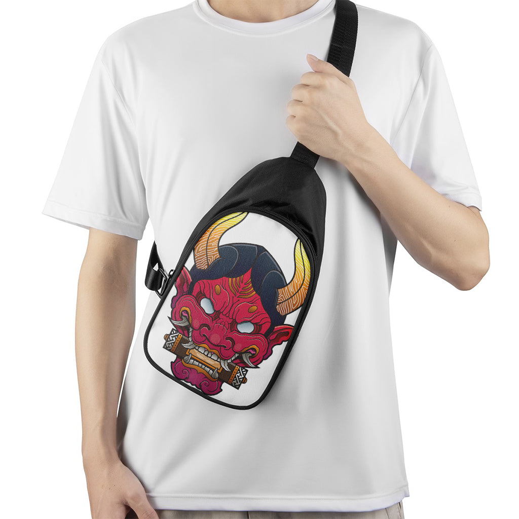 Japanese Demon Mask Print Chest Bag