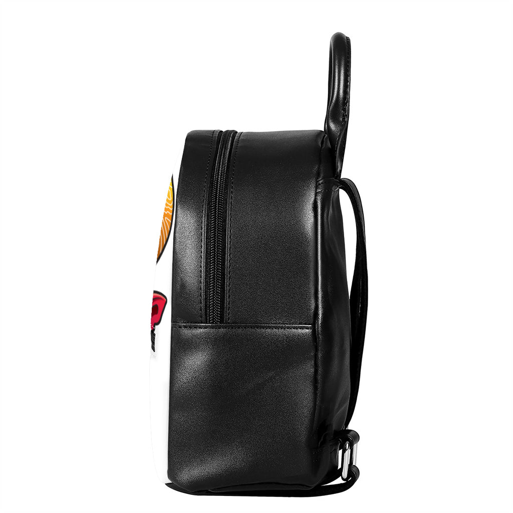 Japanese Demon Mask Print Leather Backpack