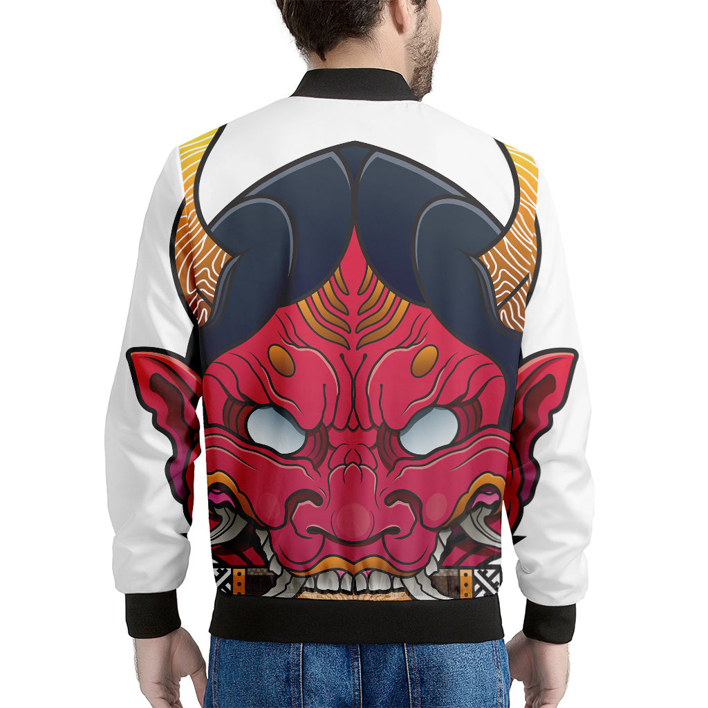 Japanese Demon Mask Print Men's Bomber Jacket
