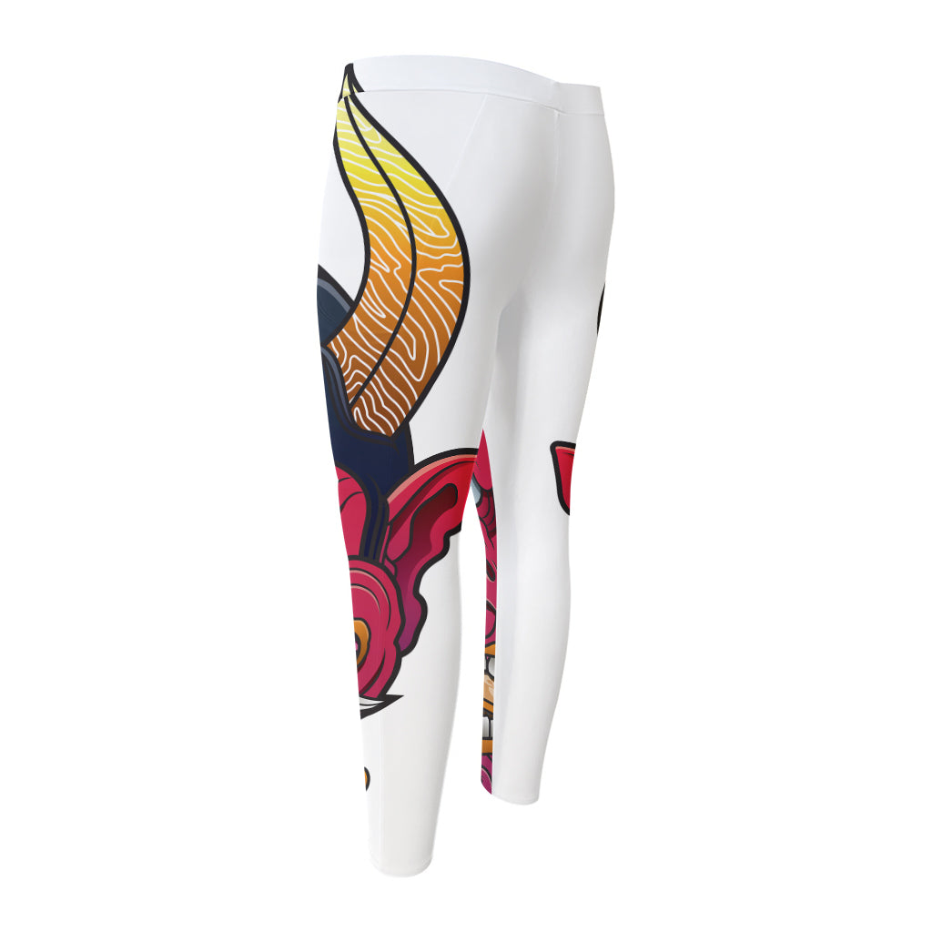 Japanese Demon Mask Print Men's Compression Pants