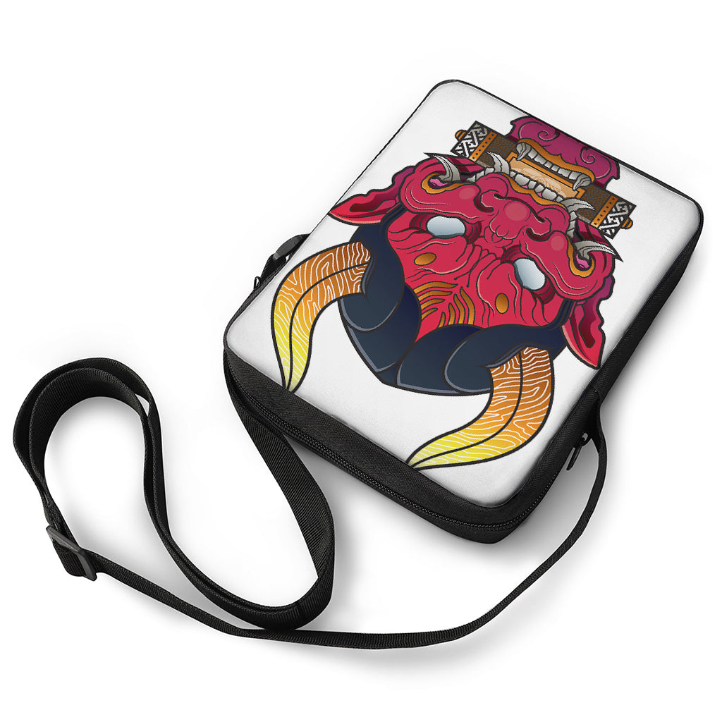 Japanese Demon Mask Print Rectangular Crossbody Bag