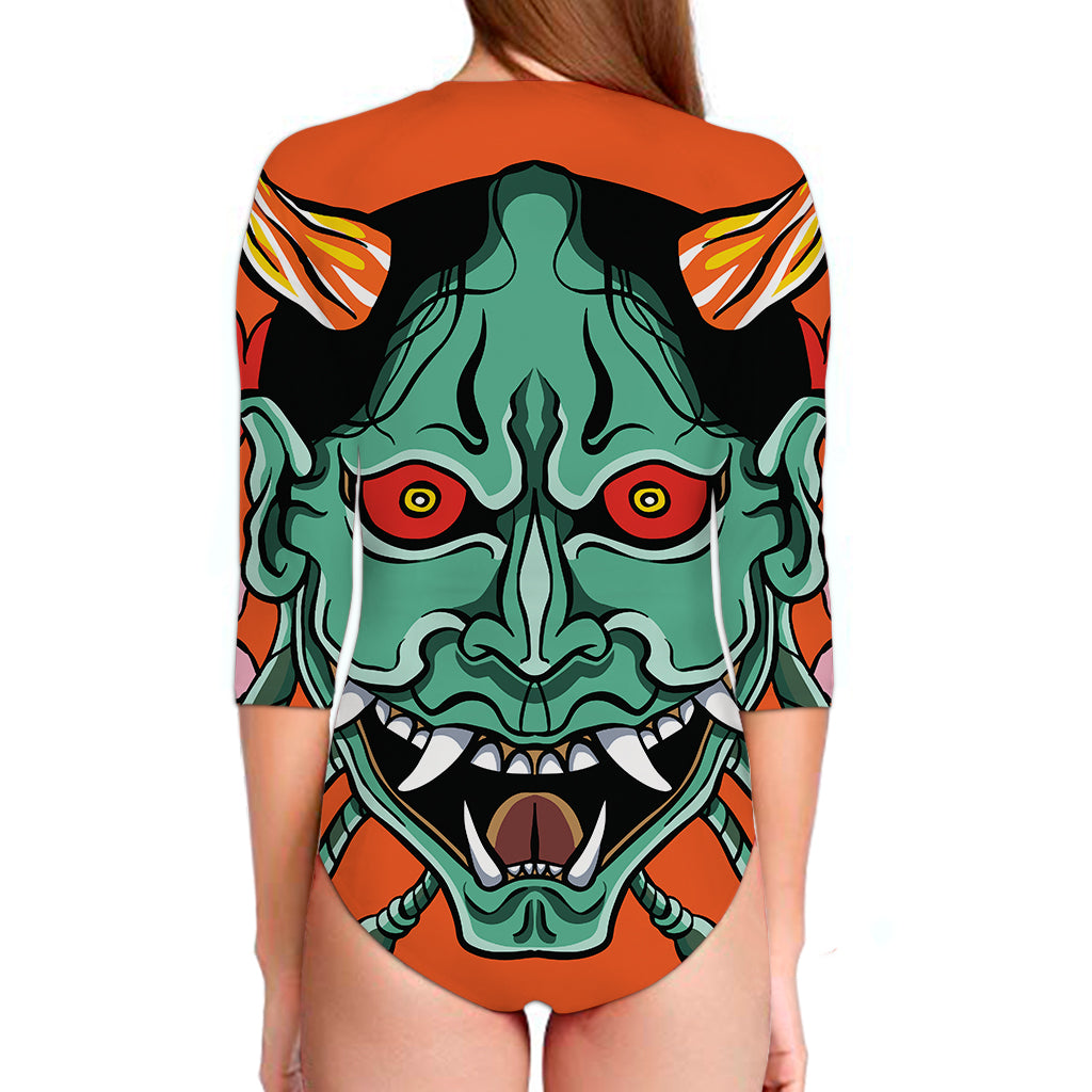 Japanese Demon Print Long Sleeve Swimsuit