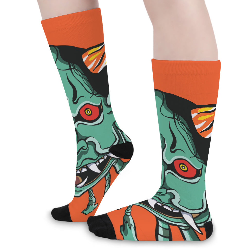 Japanese Demon Print Long Socks