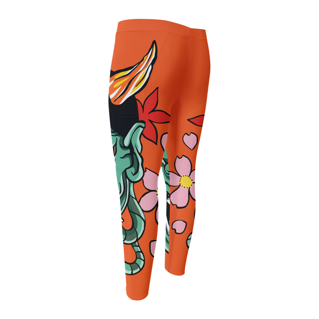 Japanese Demon Print Men's Compression Pants