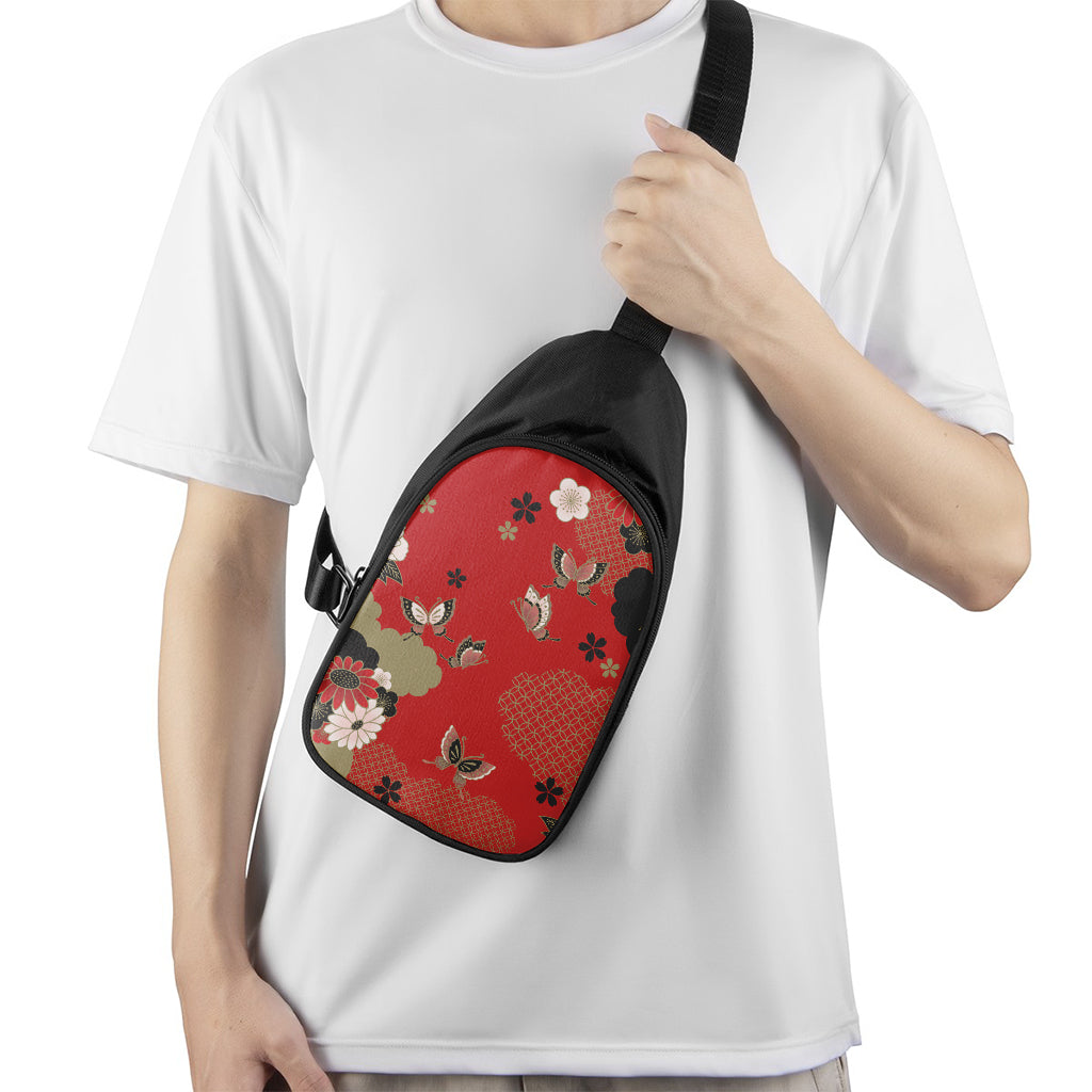 Japanese Flower Print Chest Bag